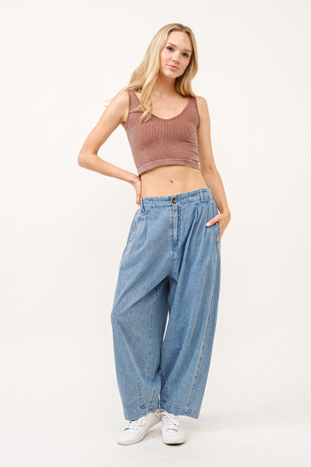 Hazel Blues® |  And The Why Elastic Back Pleated Baggy Jeans