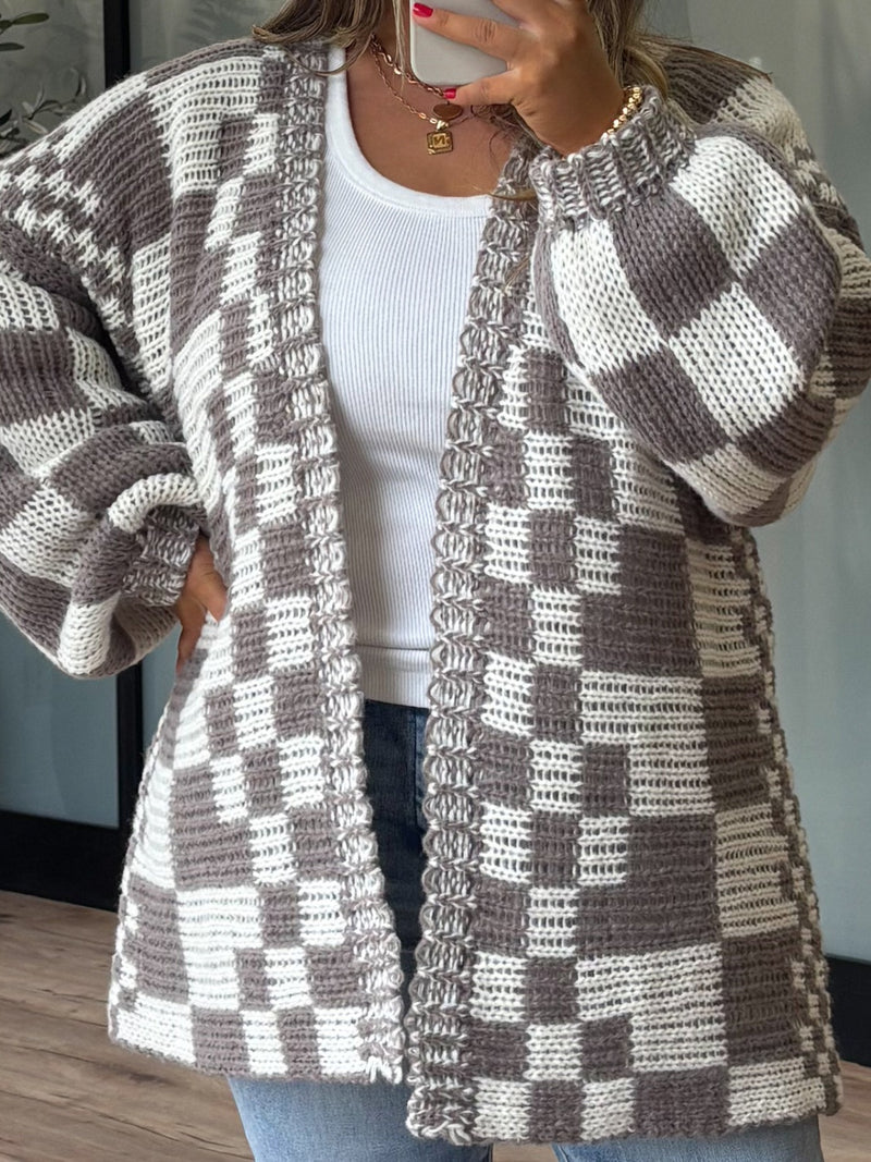 Hazel Blues® |  Checkered Open Front Long Sleeve Cardigan