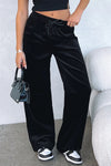 Hazel Blues® |  Black Solid Drawstring Waist Wide Leg Pants