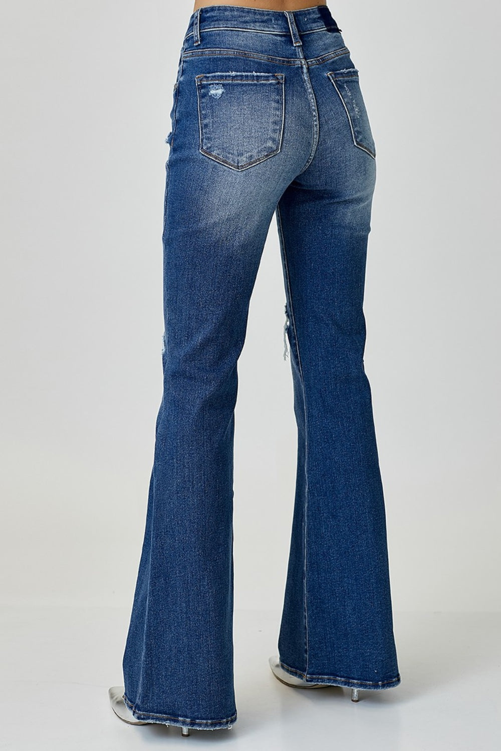 Hazel Blues® |  RISEN Distressed Button-Fly Flare Jeans