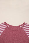 Hazel Blues® |  Black Contrast Print Striped Raglan Long Sleeve Loose Top