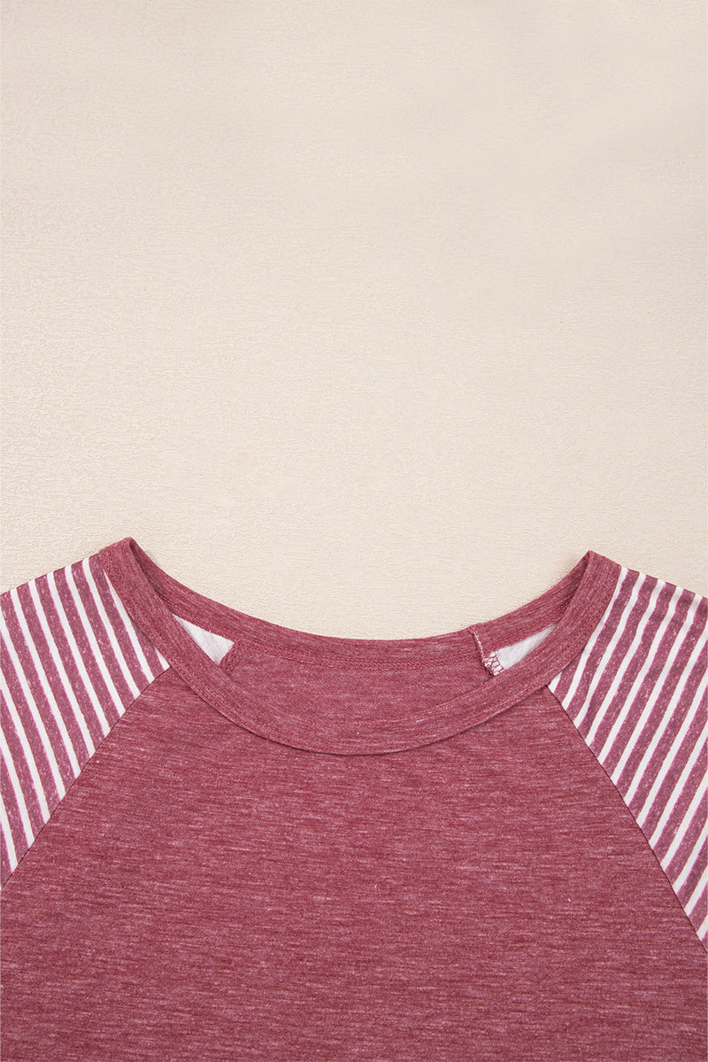 Hazel Blues® |  Black Contrast Print Striped Raglan Long Sleeve Loose Top