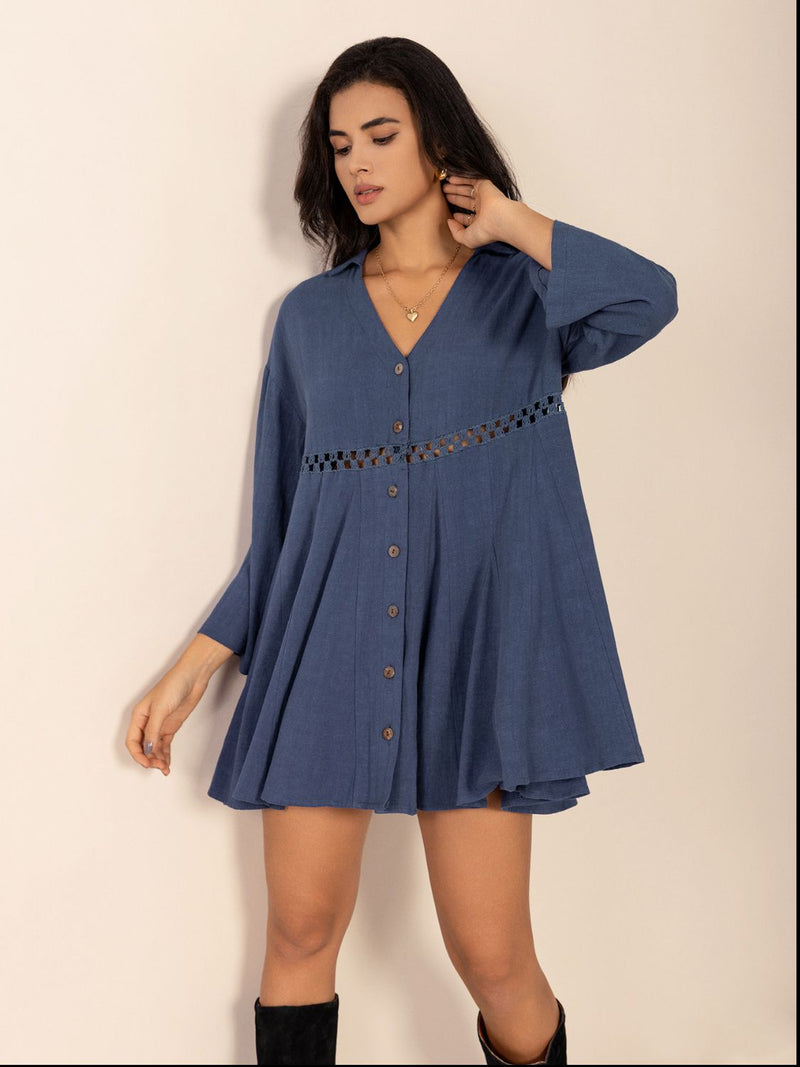 Hazel Blues® |  Cutout Johnny Collar Long Sleeve Mini Dress