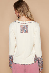 Hazel Blues® |  POL V-Neck Long Sleeve Floral Number Patch T-Shirt