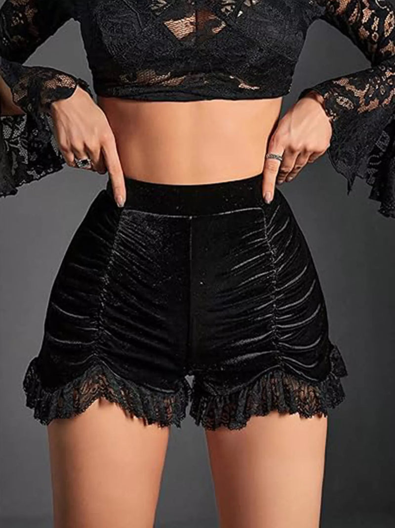 Velvet Ruched Lace Trim Shorts – Hazel Blues®