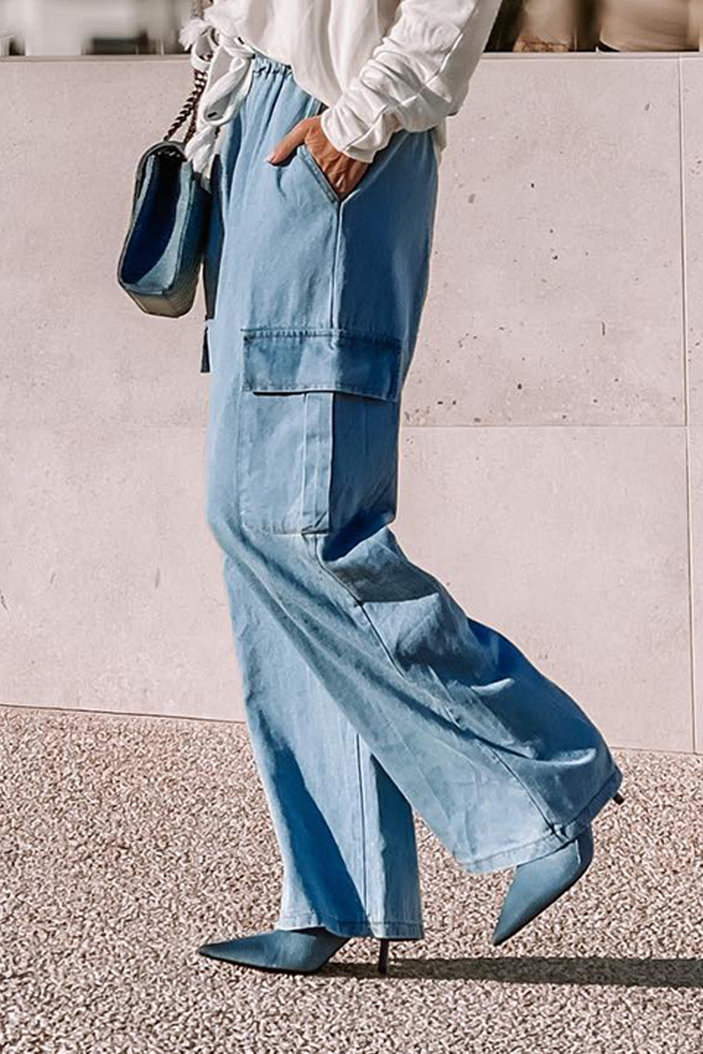 Hazel Blues® |  Drawstring Cargo Pocket Wide Leg Jeans