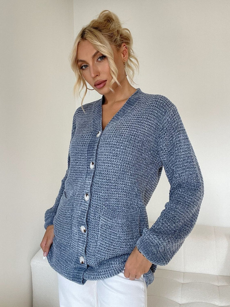 Hazel Blues® |  Pocketed V-Neck Button Up Cardigan