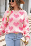 Hazel Blues® |  Valentine's Day Heart Jacquard Round Neck Sweater