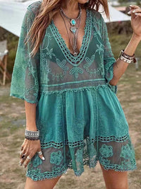 Hazel Blues® |  Lace Detail Plunge Cover-Up Dress