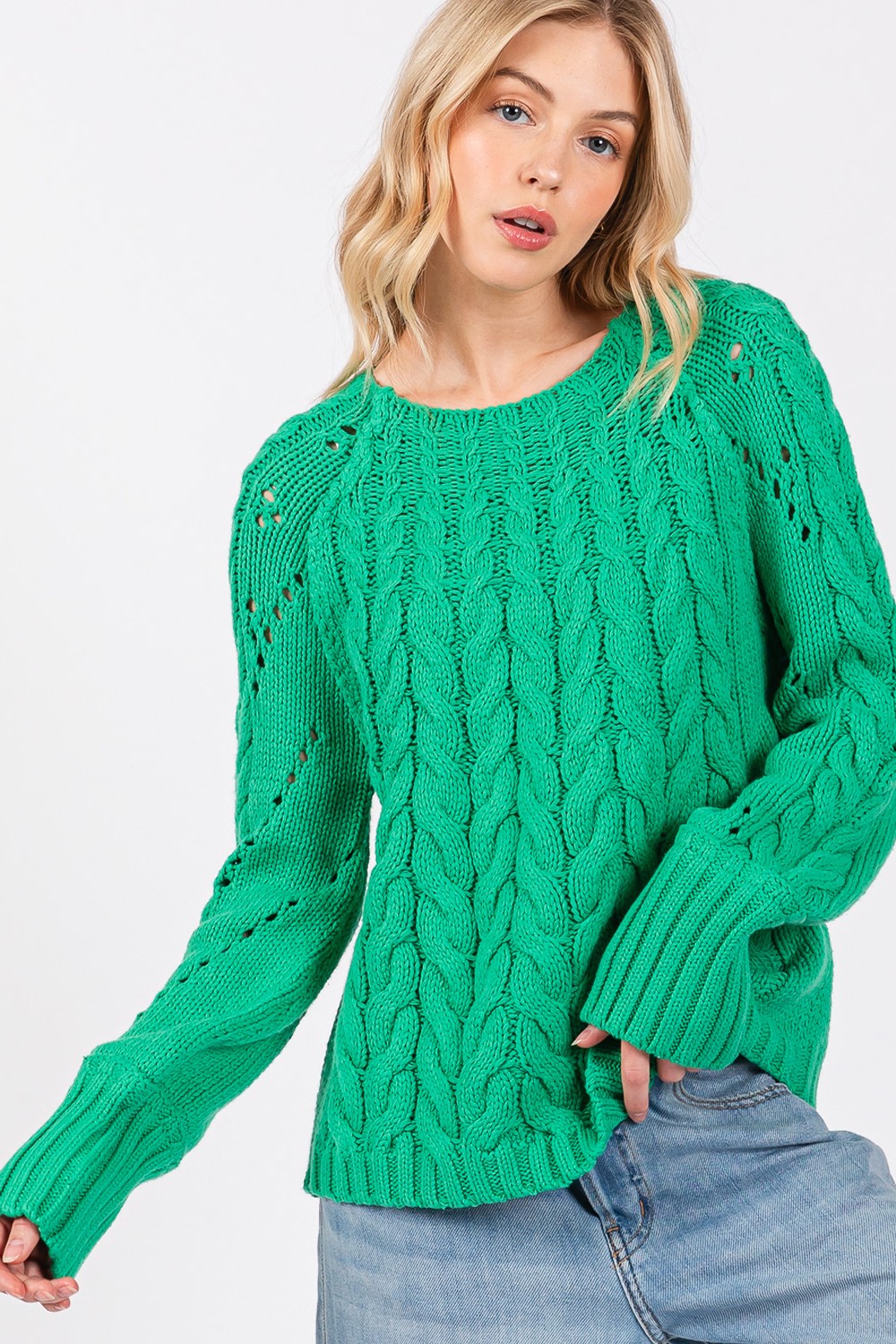 Hazel Blues® |  SAGE + FIG Cable-Knit Long Sleeve Sweater