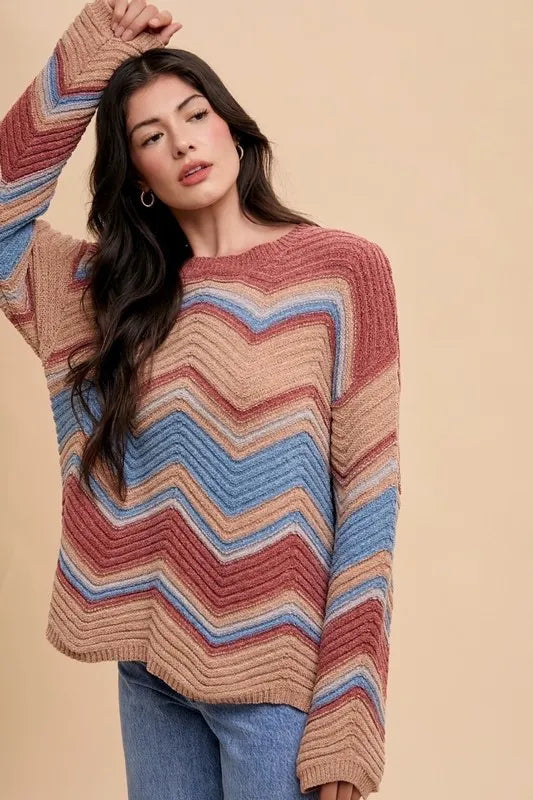 Anne Annie Wear Multi Color Zig-Zag Round Neck Sweater – Hazel Blues®