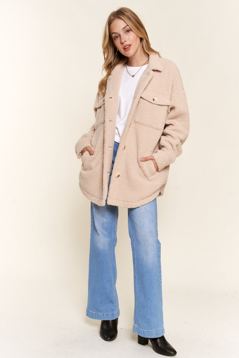 Hazel Blues® |  And The Why Teddy Sherpa Button Down Curved Hem Shacket