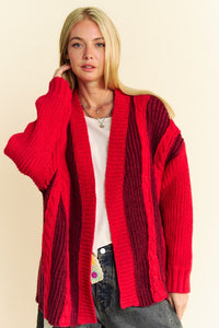 Hazel Blues® |  Davi & Dani Cable-Knit Color Block Open Front Cardigan