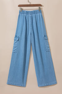 Hazel Blues® |  Drawstring Cargo Pocket Wide Leg Jeans