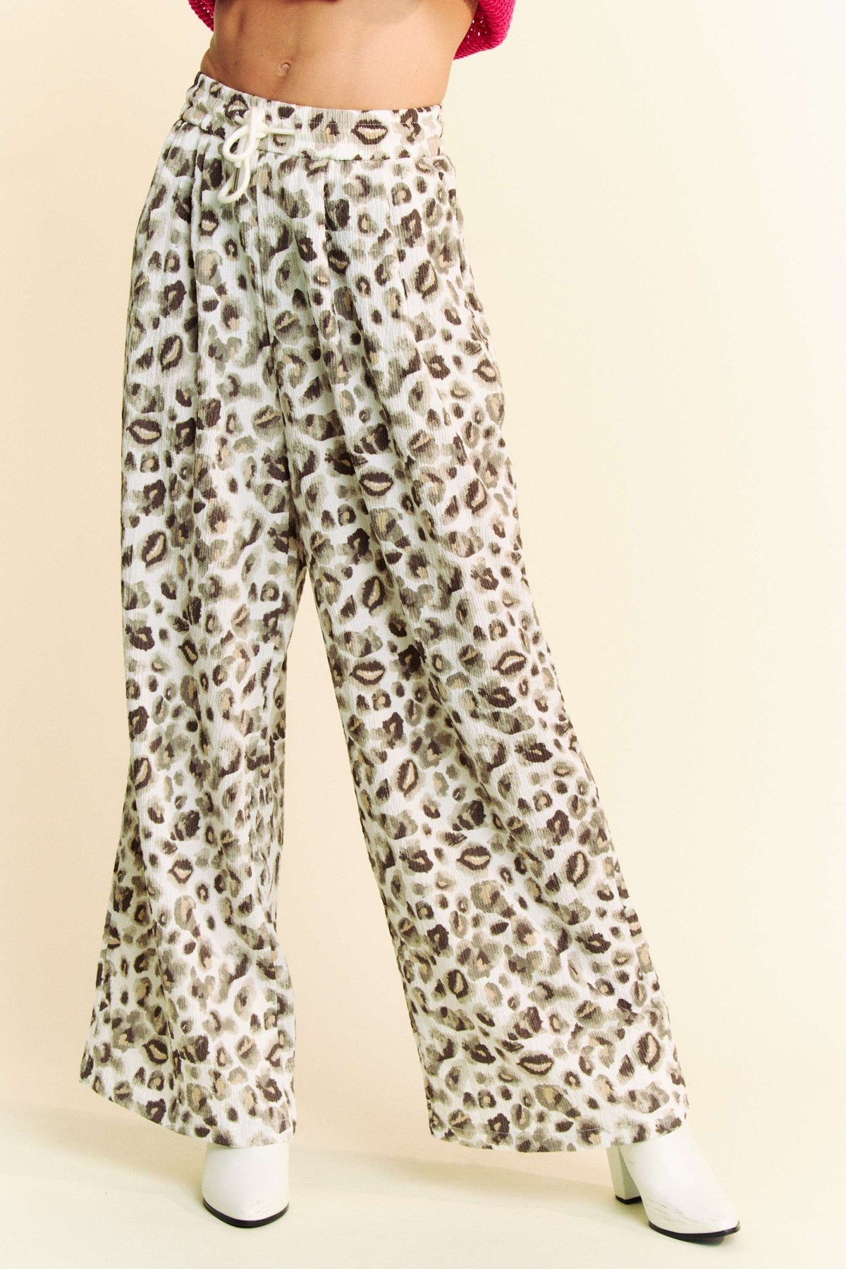 Hazel Blues® |  Davi & Dani Drawstring Leopard Wide Leg Pants