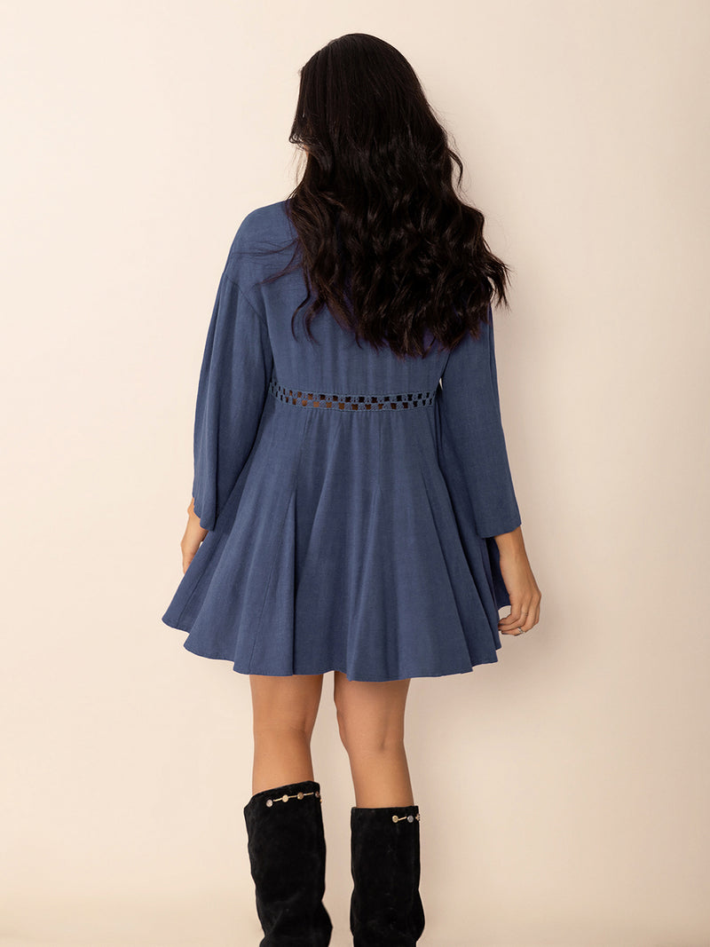 Hazel Blues® |  Cutout Johnny Collar Long Sleeve Mini Dress