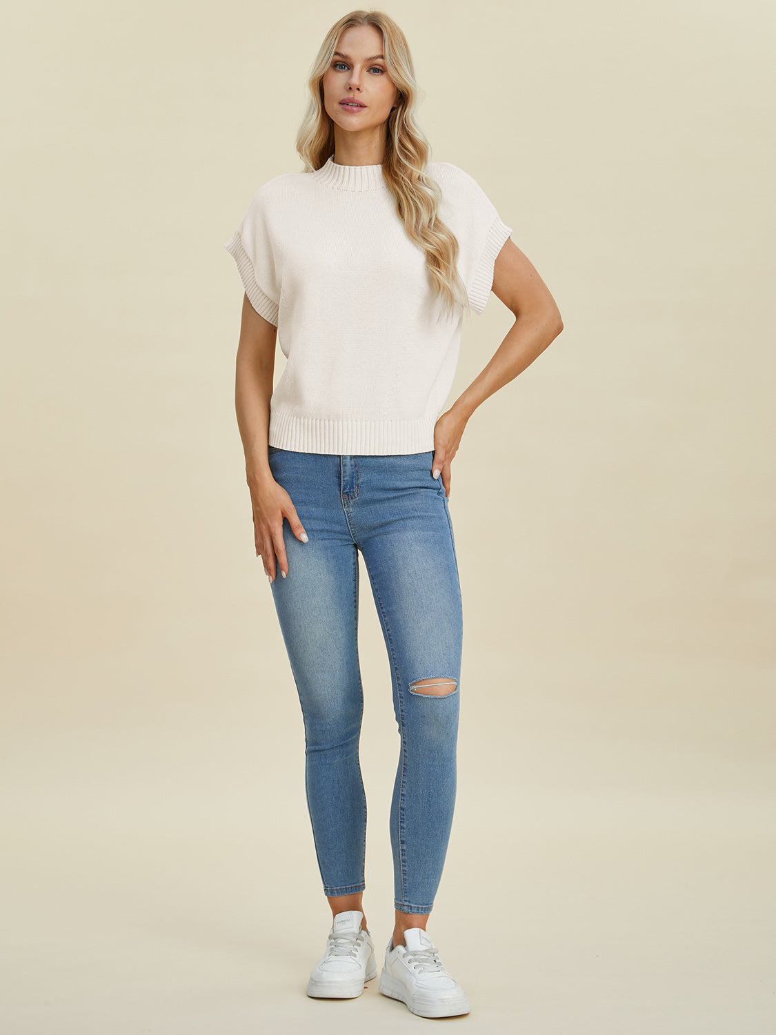 Hazel Blues® |  Double Take Mock Neck Short Sleeve Sweater