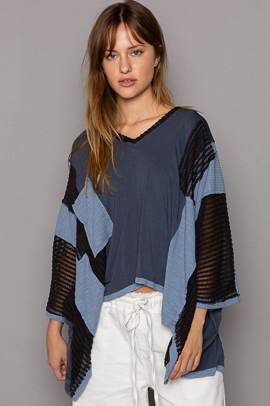 Hazel Blues® |  POL High-Low Contrast V-Neck Top