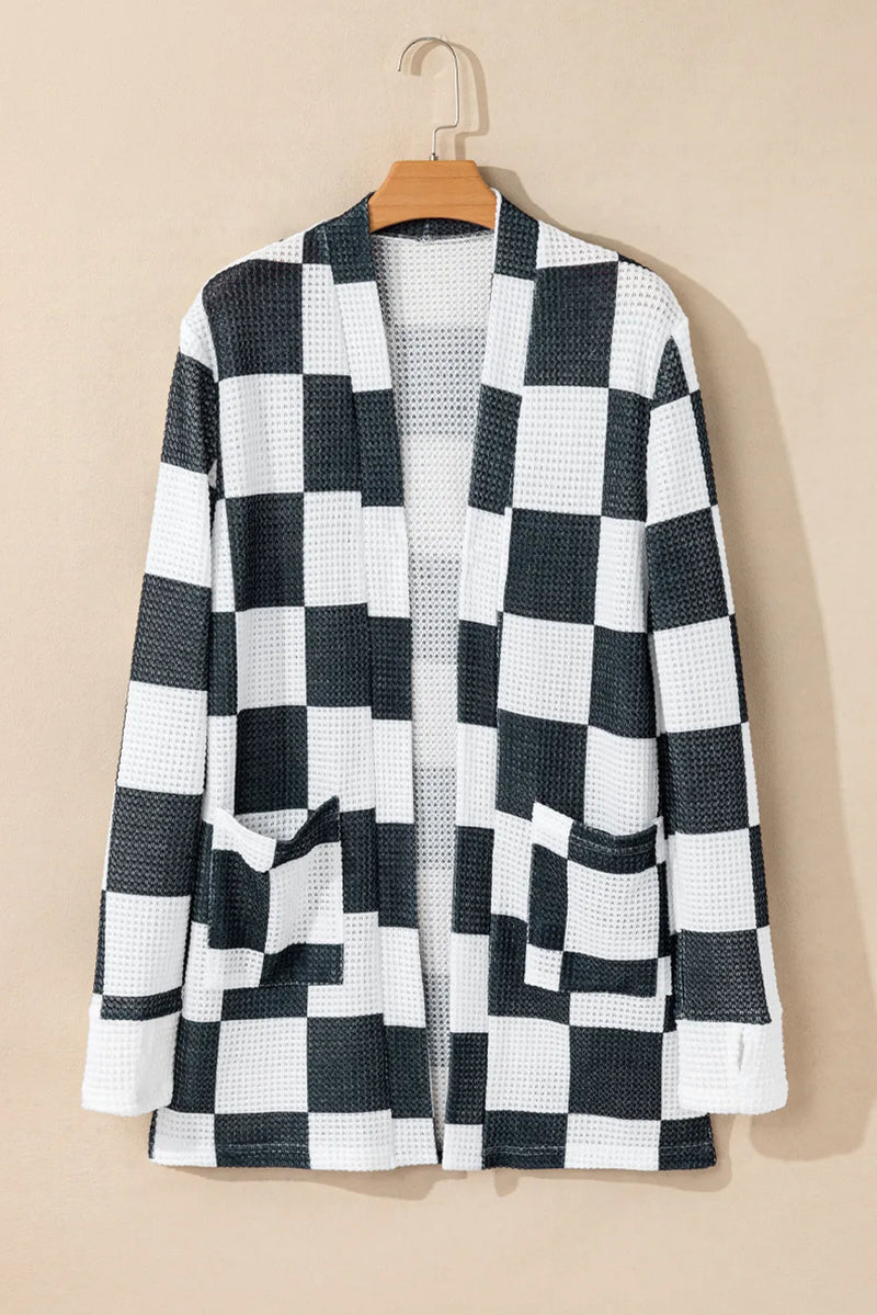 Hazel Blues® |  Checkered Open Front Long Sleeve Cover Up