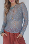 Hazel Blues® |  Ashleigh Blue Sheer Floral Lace Long Sleeve Slim Fit Top