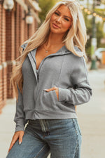 Hazel Blues® |  Gray Waffle Splicing Zip Up Front Button Hooded Jacket