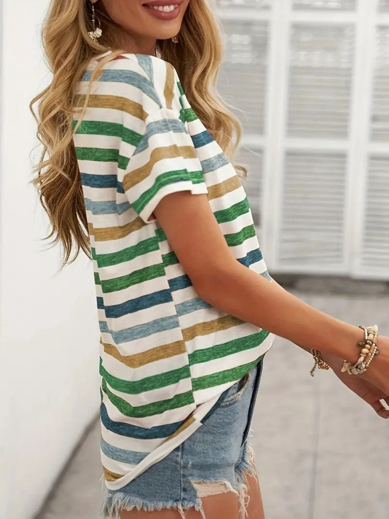 Hazel Blues® |  Striped Round Neck Short Sleeve T-Shirt