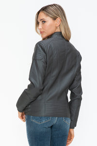 Hazel Blues® |  Snobbish Faux Leather Biker Jacket with Side Zip Pockets