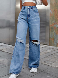 Hazel Blues® |  Distressed Wide Leg Jeans with Pockets