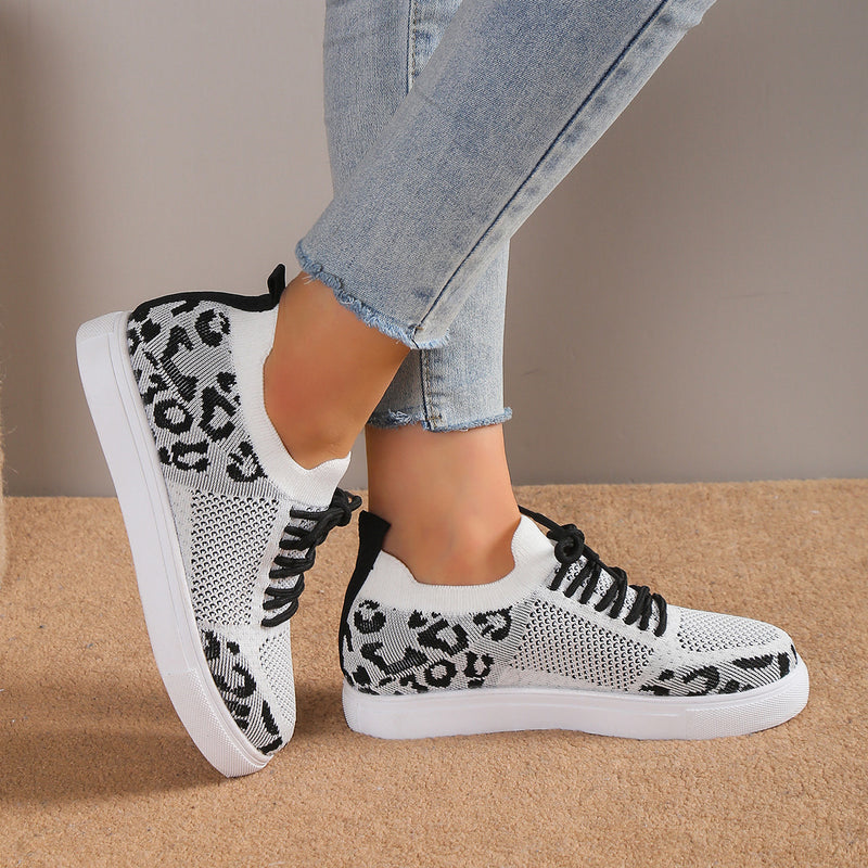 Hazel Blues® |  Lace-Up Leopard Flat Sneakers