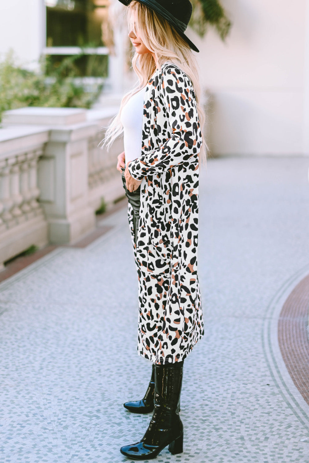 Hazel Blues® |  Leopard Open Front Long Sleeve Cover Up