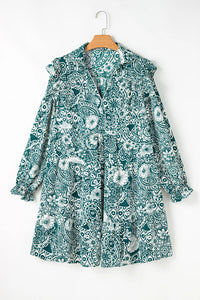 Hazel Blues® | Ruffled Printed Flounce Sleeve Dress