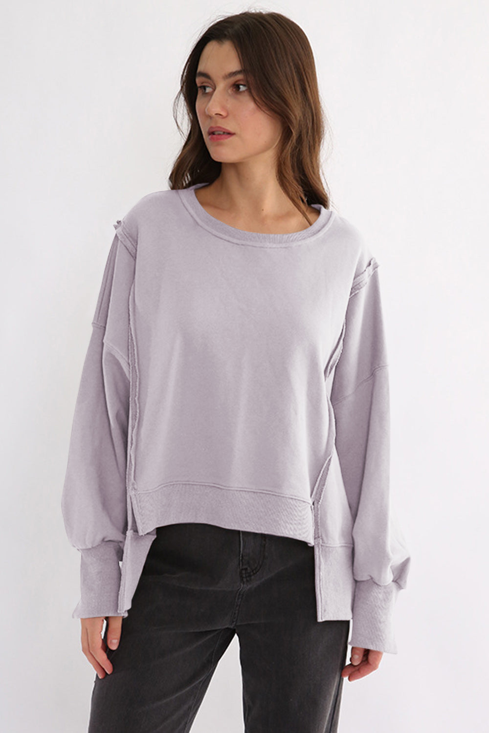 Hazel Blues® |  Exposed Seam High-Low Long Sleeve Sweatshirt