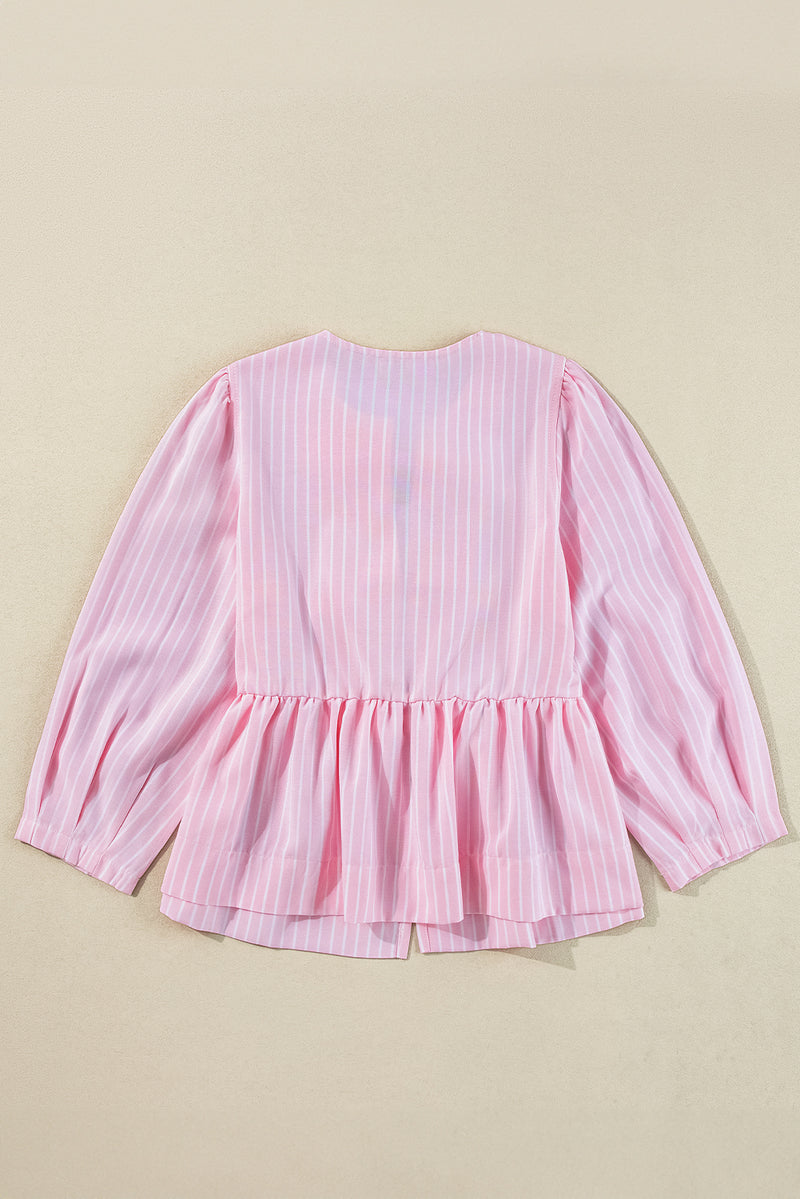 Hazel Blues® |  Tied Bow Striped Round Neck Blouse