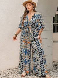 Hazel Blues® | Printed Half Sleeve Wide Leg Jumpsuit