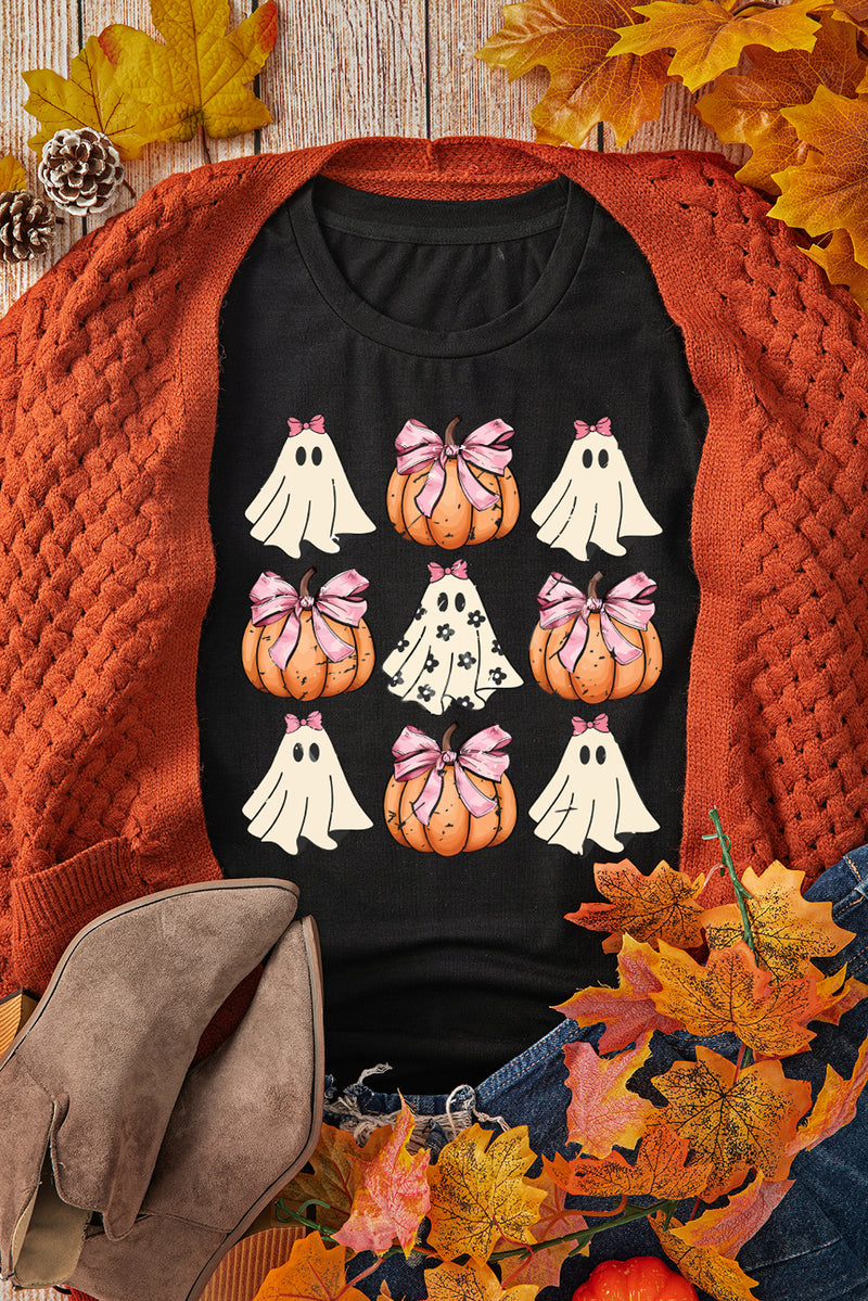 Hazel Blues® |  Black Bowknot Ghost Pumpkin Graphic Halloween T Shirt