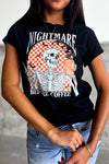 Hazel Blues® |  Black Nightmare Before Coffee Skull Checkerboard Graphic Halloween Tee