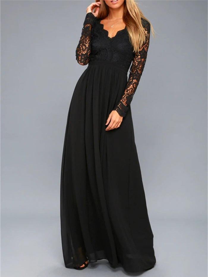 Hazel Blues® |  Lace Detail Backless Long Sleeve Maxi Dress