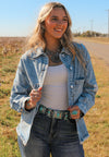 Hazel Blues® |  Studded Acid Wash Long Sleeve Denim Jacket