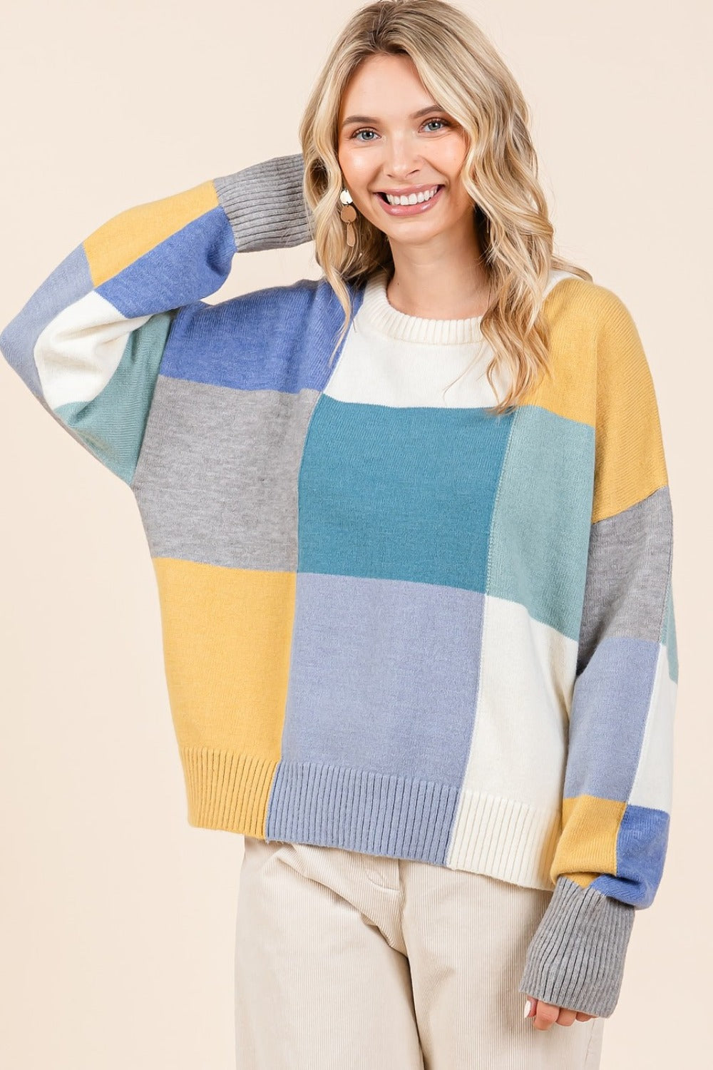 Hazel Blues® |  Mittoshop Color Block Round Neck Sweater