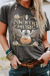 Hazel Blues® |  Gray COUNTRY MUSIC Guitar Graphic Print Crew Neck T Shirt