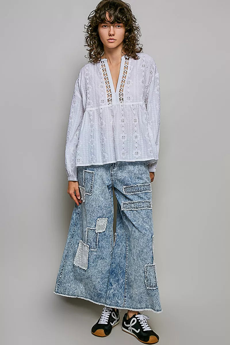 POL Lace Eyelet Long Sleeve Cotton Blouse – Hazel Blues®