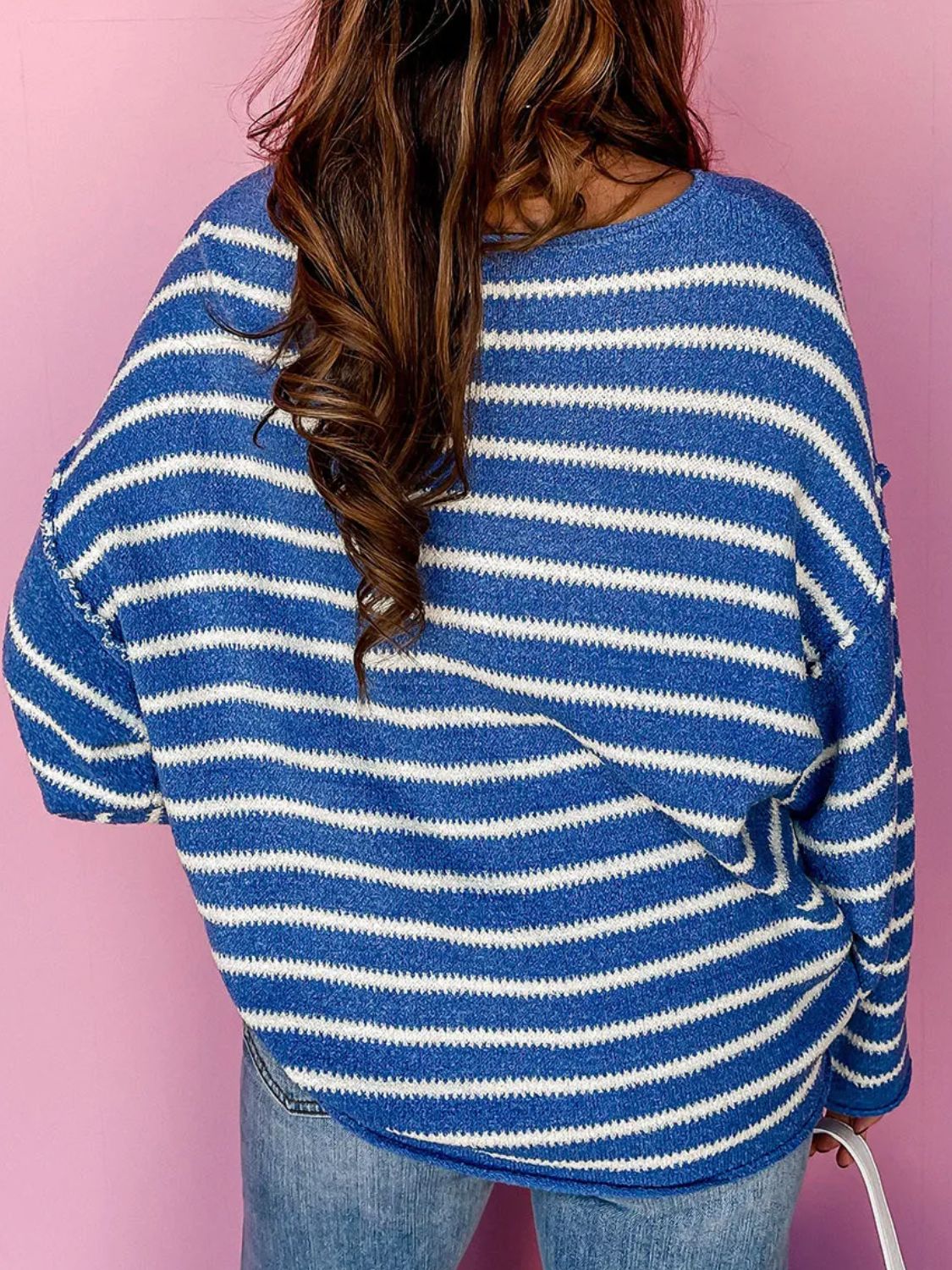 Hazel Blues® | Striped Round Neck Dropped Shoulder Sweater