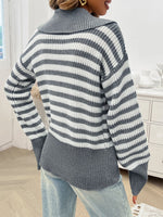 Hazel Blues® |  Striped Collared Neck Long Sleeve Sweater