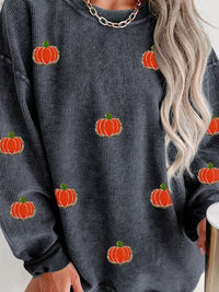 Hazel Blues® |  Pumpkin Round Neck Long Sleeve Sweatshirt