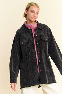 Hazel Blues® |  Davi & Dani Washed Corduroy Raw Hem Button Up Jacket