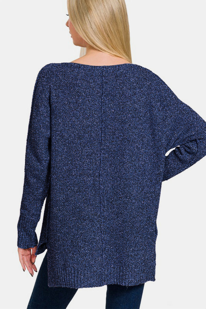 Hazel Blues® |  Zenana High-Low Center Seam V-Neck Sweater