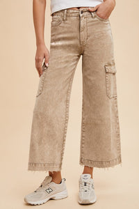 Hazel Blues® |  Annie Wear Raw Hem Wide Leg Jeans with Cargo Pockets