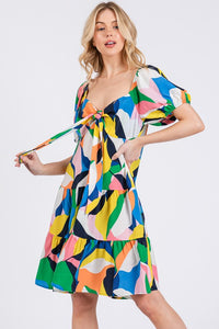 Hazel Blues® |  Ces Femme Abstract Print Sweetheart Neck Puff Sleeve Dress