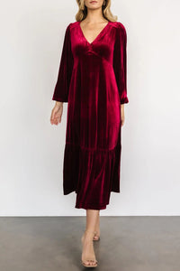 Hazel Blues® |  V-Neck Long Sleeve Midi Velvet Dress