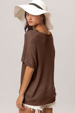 Hazel Blues® |  BiBi V-Neck Slit Short Sleeve Sweater